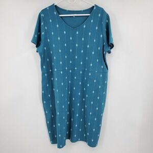 Duluth Trading Co Noga Cotton Teal Blue Stripe V-Neck Pocket T-Shirt Dress XXL